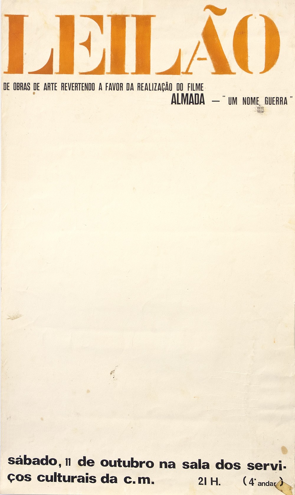  Cartaz para o leilão na SNBA de obras doadas pelos artistas para financiamento filme, 1968. 